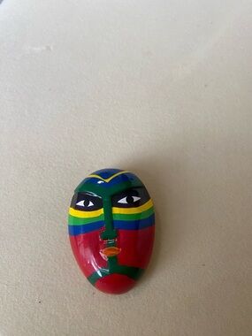 Colorful Tribal Mask Pin - Vibrant Rainbow Face